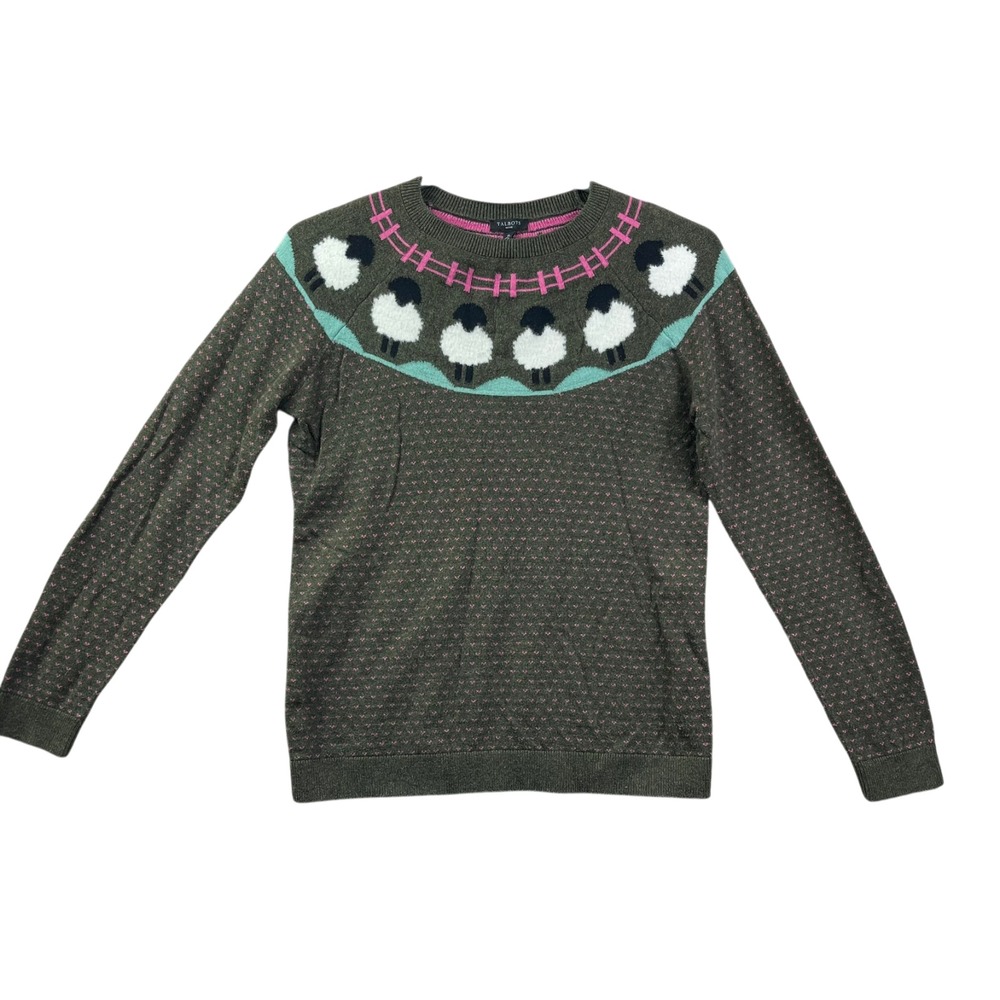 Talbots Sheep Sweater Womens Small Petite Cotton Heart Knit Pullover